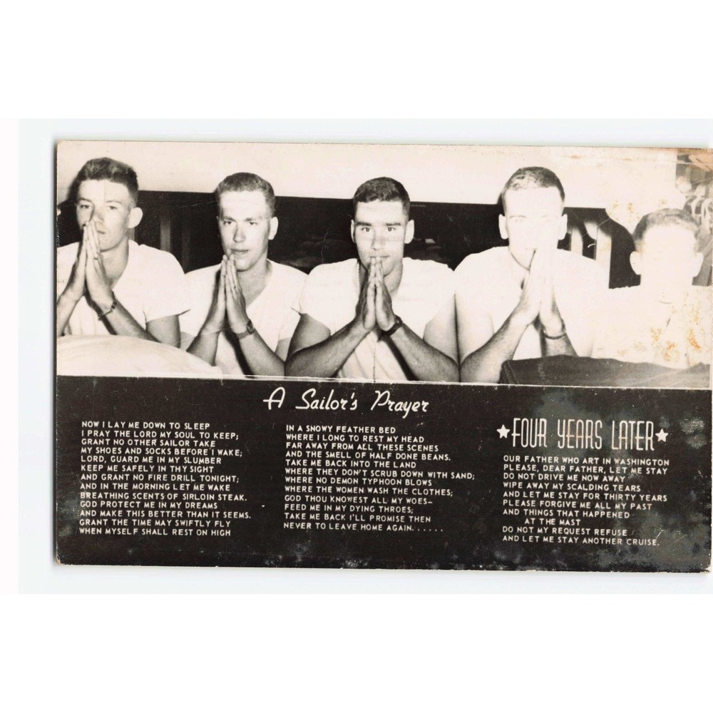 Vintage 1956 A Sailor's Prayer Postcard Waukegan IL Navy RPPC 3c Liberty Stamp